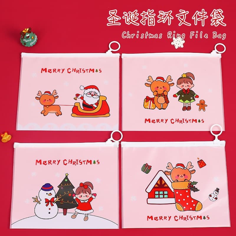 Creative Cartoon Christmas Transparent File Bag Sealed Information Storage Bag Children's Learning Stationery Zipper Bag