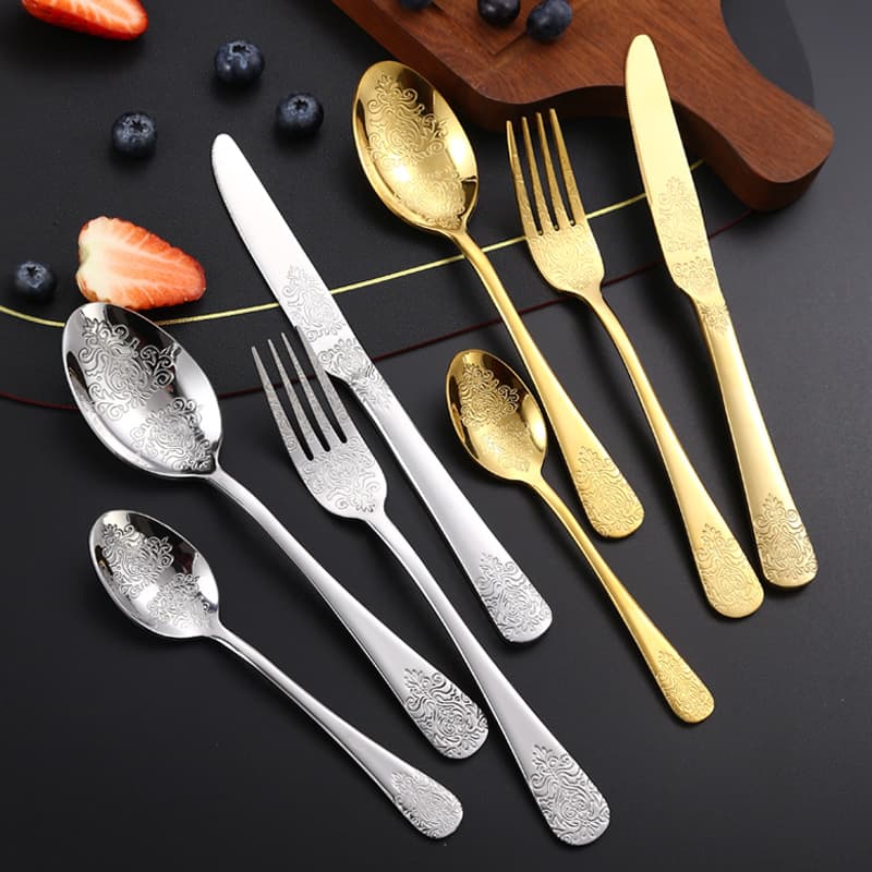 Nordic Stainless Steel Western Tableware Four-Piece Set Steak Knife Fork Spoon Thickened Gift Set Chinese Trend Style
