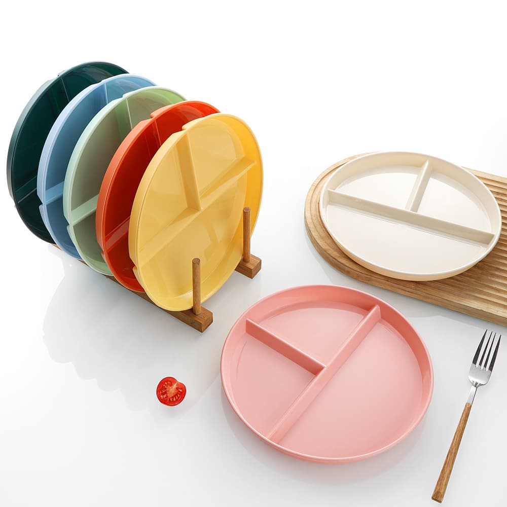 Cross-Border Divided Weight Loss Plate, Three-Compartment Round Breakfast Plate, Household Portion Control Diet Plate, Student Meal Tray