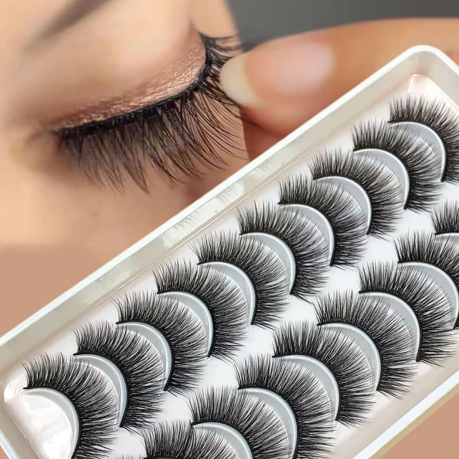 10 pairs of false eyelashes with natural hard stems, false eyelashes for stage makeup beginners, cross-border curling eyelashes, thick European and American