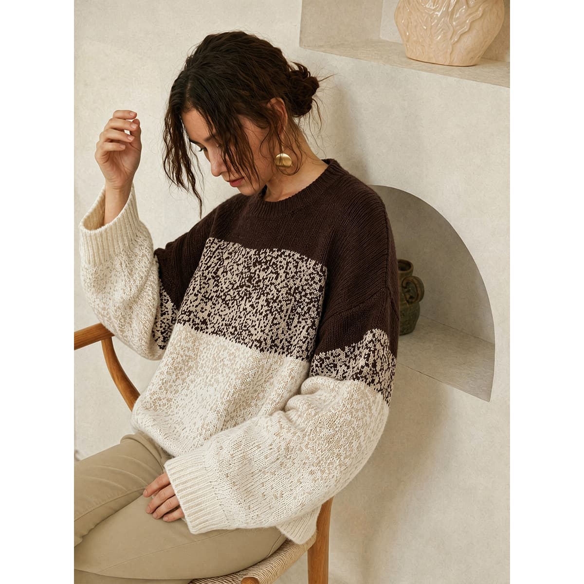 New European and American large size sweaters for autumn and winter gradient splicing sweaters loose large version slimming pullover long-sleeved sweaters