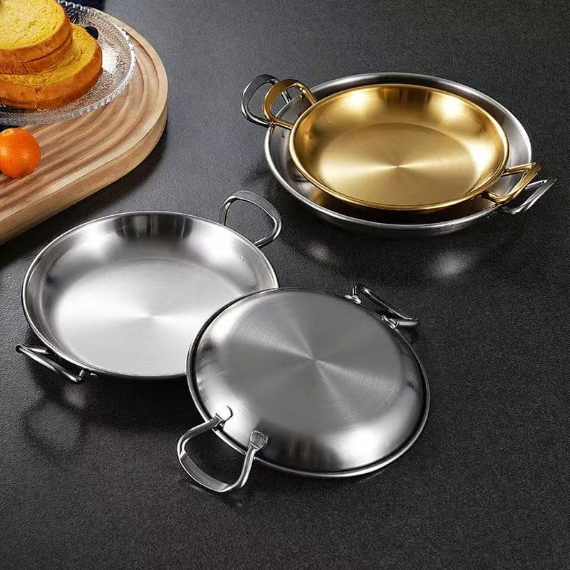 Stainless Steel Korean-style Creative Snack Basket, Gold Square Round Double-handle Tray, Multi-functional Fried Chicken French Fry Plate Dessert