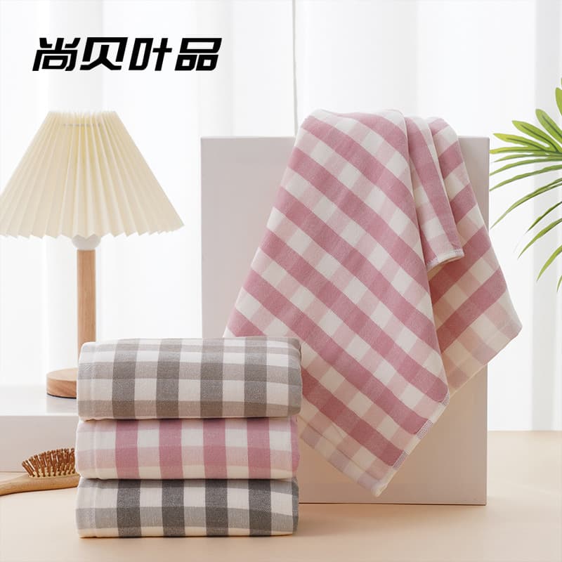 Gaoyang Manufacturer 32s Pure Cotton Towel Wholesale Gauze Checkered Class A Extra Large Adult All-Cotton Face Towel Soft Absorbent