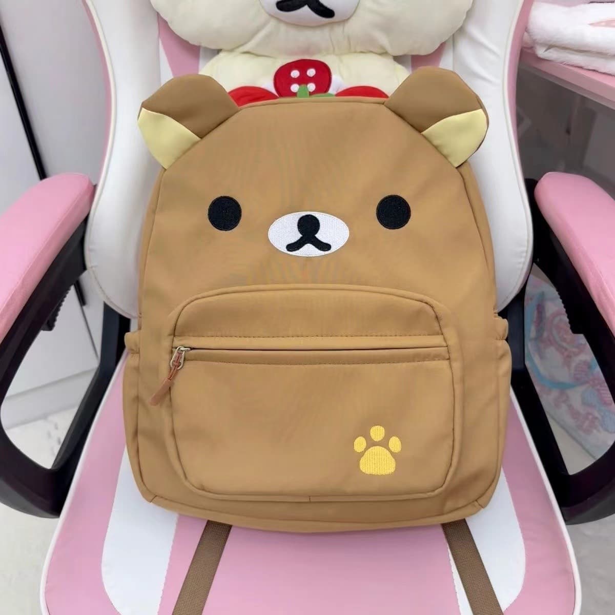 Homemade high-looking Japanese cute canvas brown embroidered bear versatile student soft girl backpack super cute school bag