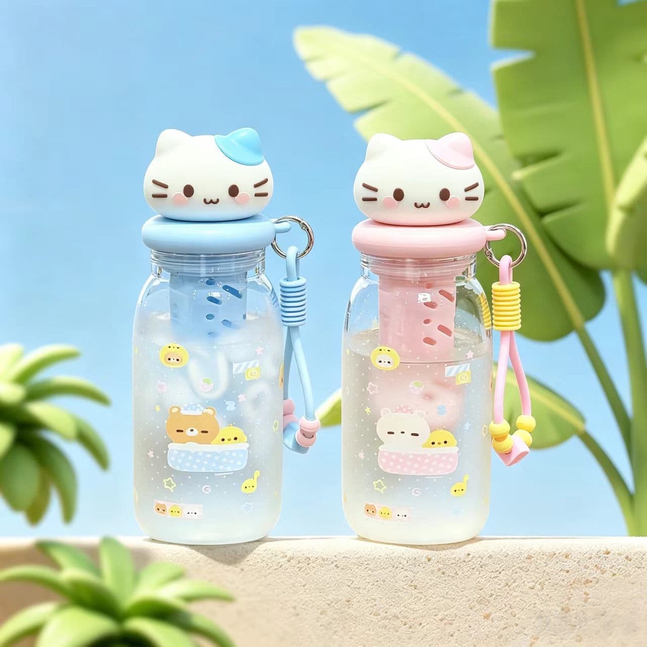 Student Internet-Famous Cat Water Cup, High Aesthetic Appeal, Girly Portable Leak-Proof Cup, Women's Special Non-Collision Glass Cup