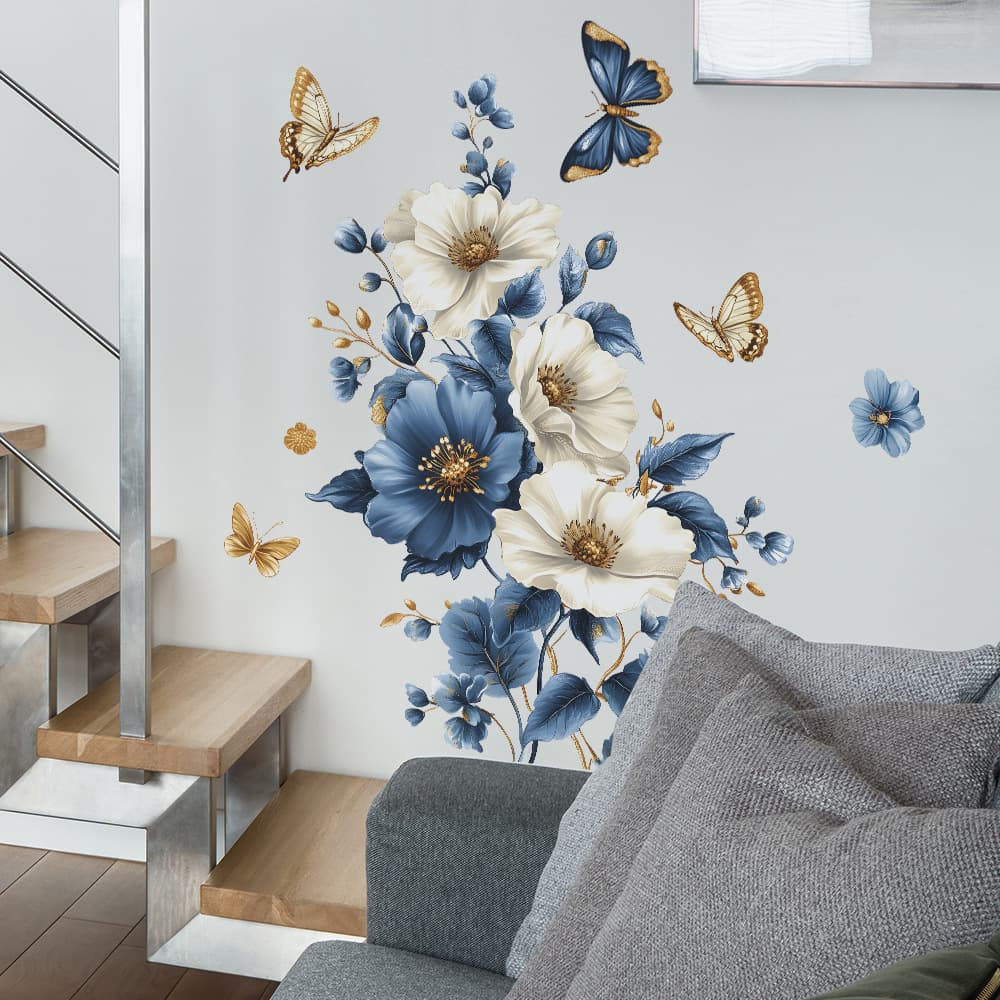 Simulated 3D Flowers Butterflies Wall Sticker for Bedroom, Living Room, Entryway Home Decor Self-Adhesive Wholesale Cross-Border