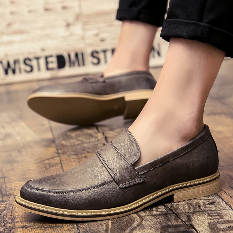 British Style Men's Slip-On Shoes Spring Autumn Leather Low Top Breathable Casual Fashionable Hairdresser Trendy Footwear