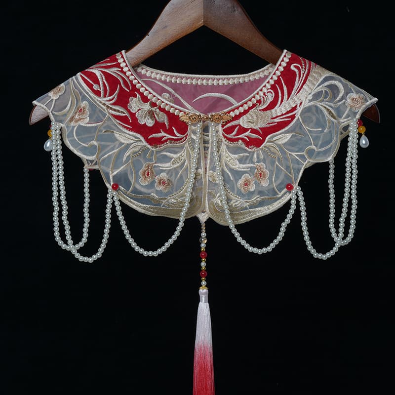 Hanfu Fengyi cloud collar shawl new Chinese-style retro detachable collar cloud collar heavy-duty pearl tassel pendant phoenix shawl