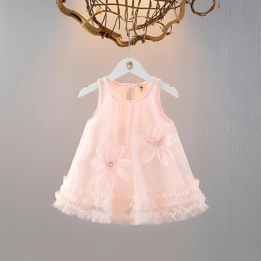 2026 new summer dress two chrysanthemum sleeveless round neck vest skirt mesh tutu skirt fashionable going out children's clothing