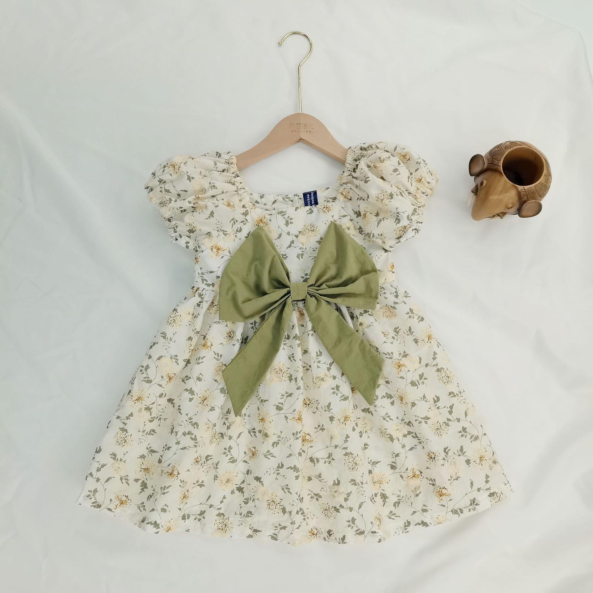 Floral bow, fresh summer puff sleeves, baby girl summer dress, Korean style ins new dress, princess dress