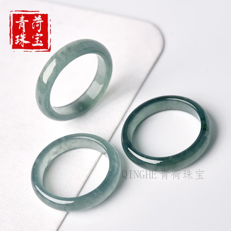 Natural A-Grade Ice Blue Water Jade Ring, Plain Band Slim Style, Unisex Couple Ring, Jade Finger Ring