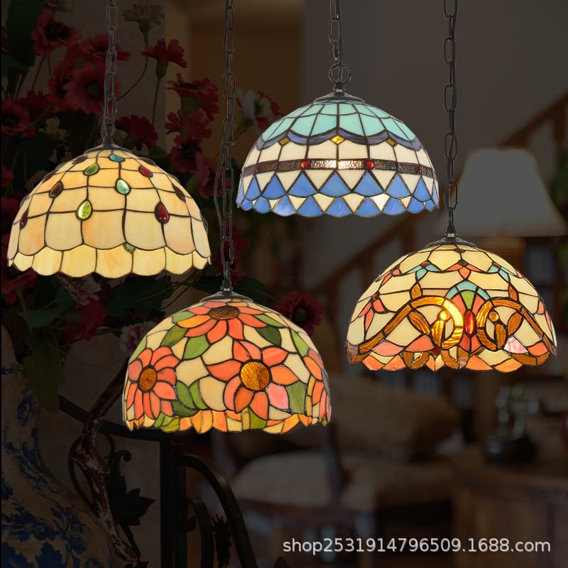 Mediterranean Pastoral Stained Glass Chandelier for Living Room, Bedroom, Dining Room, Restaurant, Foyer, Japanese, American, Nordic, Light Luxury Style