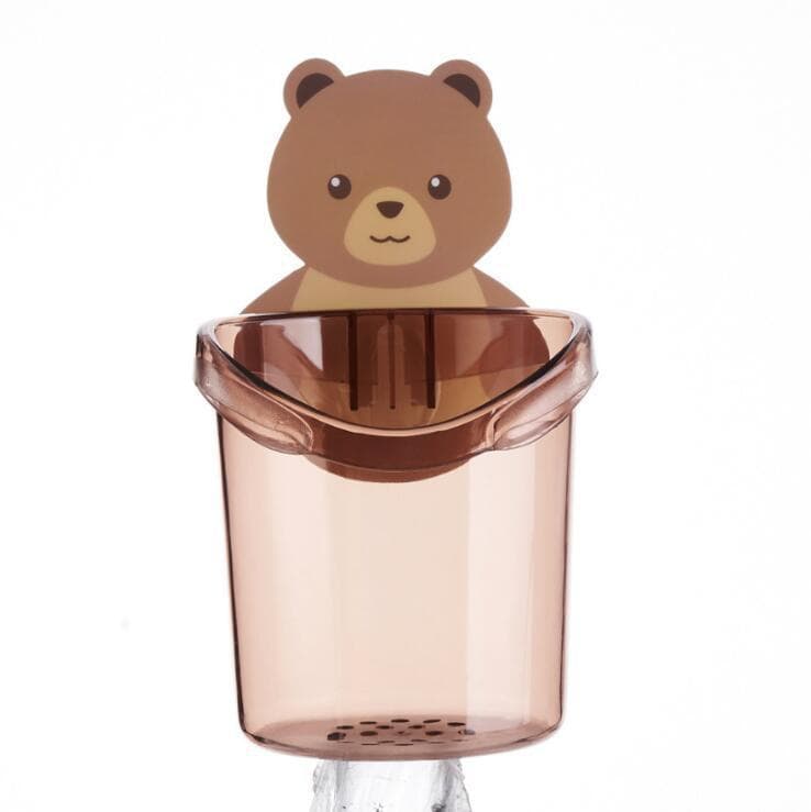 Bathroom Bear-shaped Storage Shelf, Toothbrush and Toothpaste Holder with No-drill Rinsing Cup for Bathroom Use