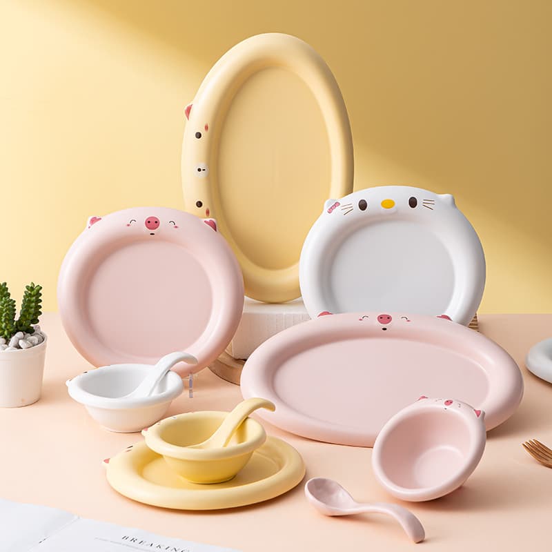 Creative Cat Cartoon Kids Plate, Cute Baby Tableware, Trendy Home Breakfast Plate for One