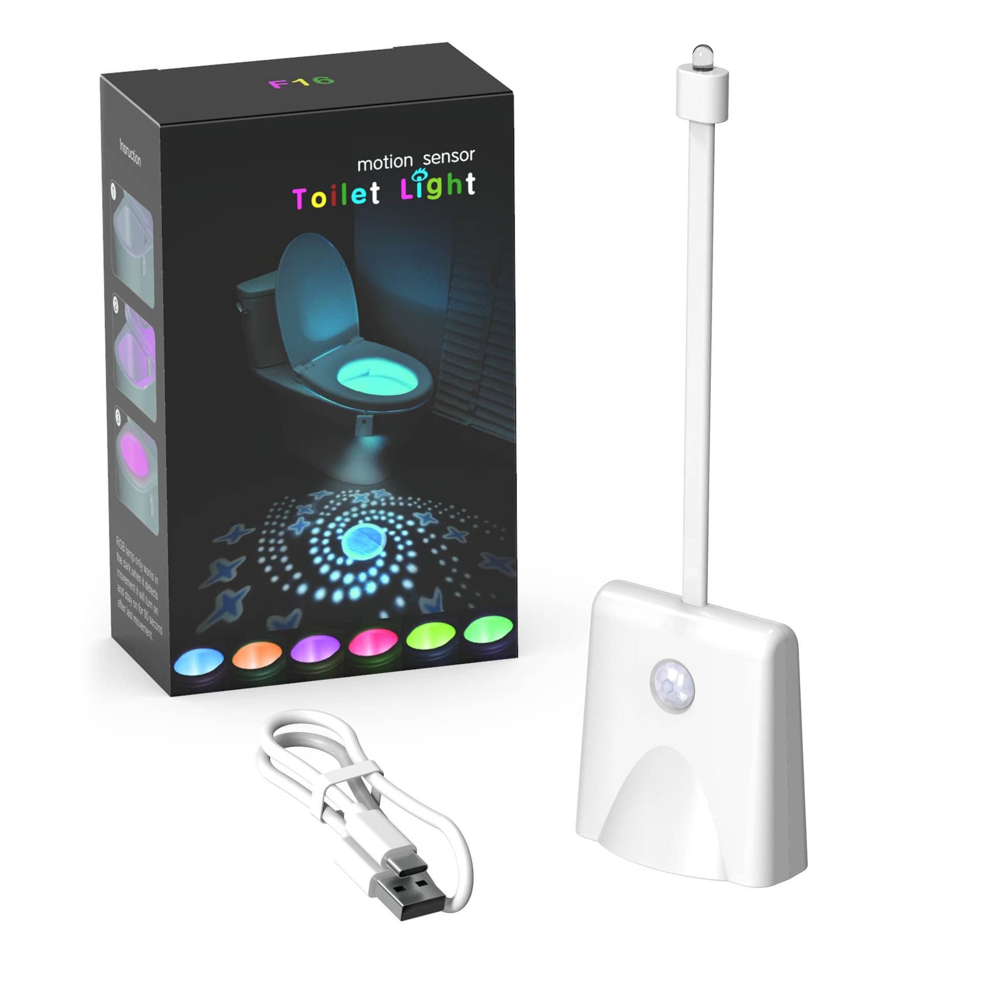 New Sensor Toilet Light - Multi-color Gradient Creative Waterproof Hanging Bathroom Projection Atmosphere Lamp