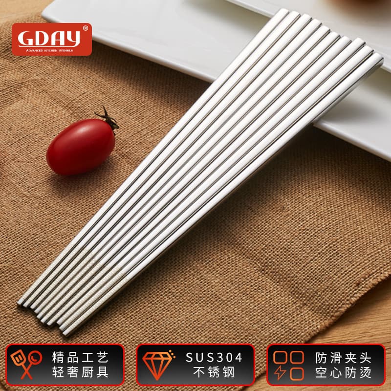 GDAY 304 Stainless Steel Square Chopsticks, Thickened Chopsticks for Hotel Restaurant Korean Style Chopsticks Family Pack Stainless Steel Chopsticks