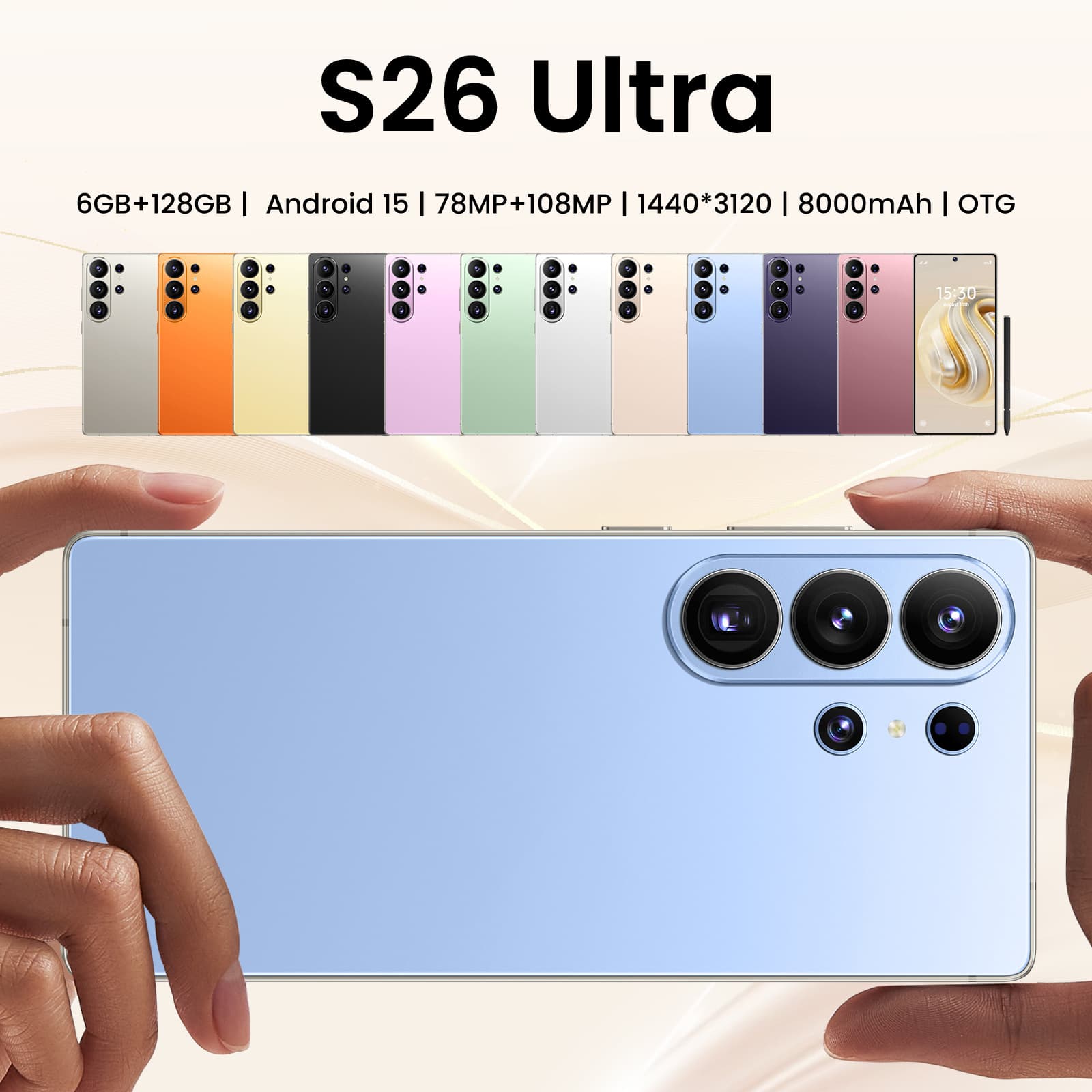 Cross-border new mobile phone S26 ultra built-in pen 4g smart Android phone (8+256) global version