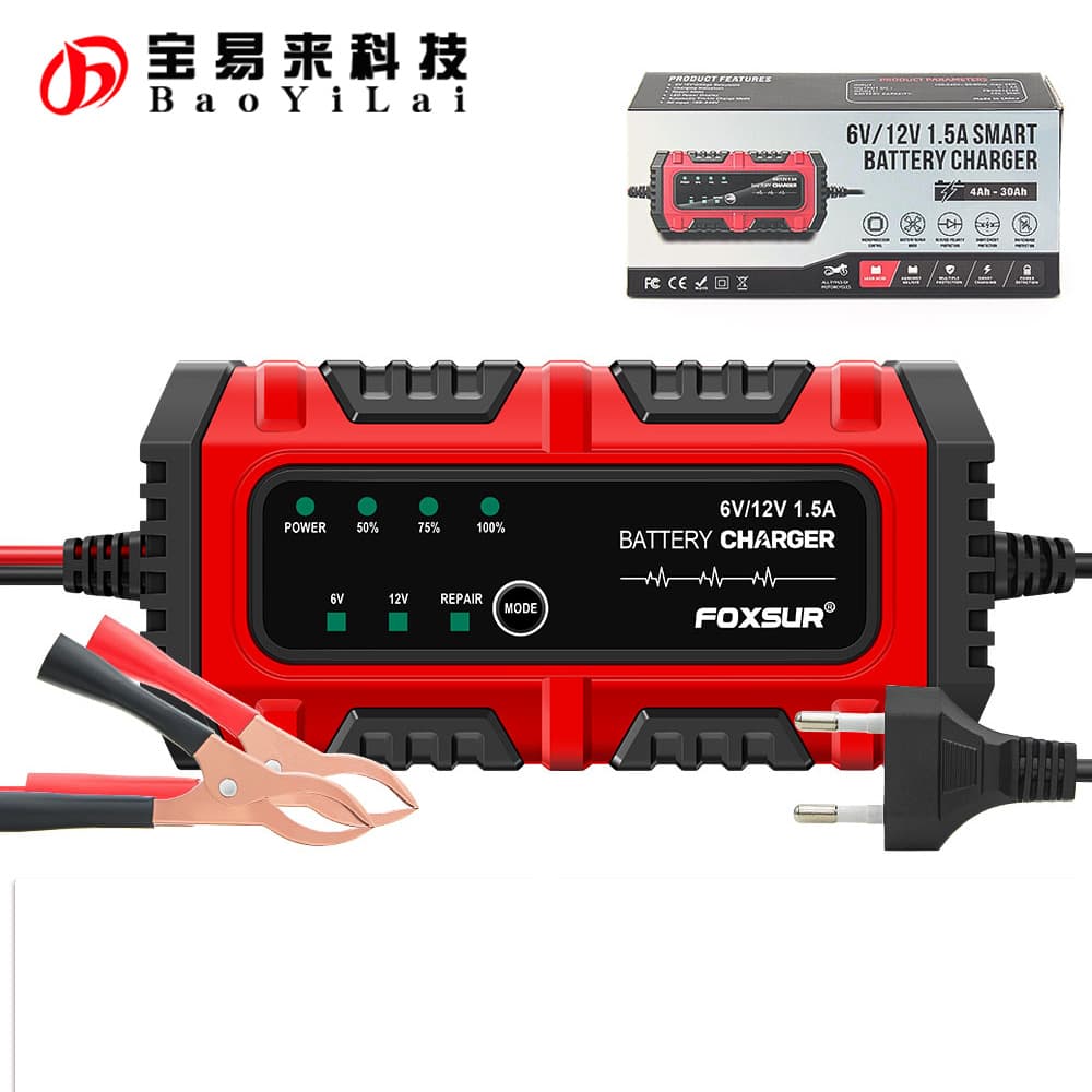 4Ah-30Ah 6V/12V 1.5A Smart Battery Charger for Lead-Acid and Lithium Batteries