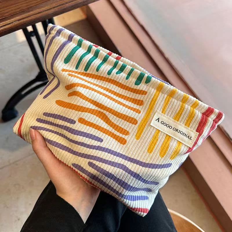 Cross-border Portable Travel Business Trip Skincare Wash Bag Storage Pouch Niche Corduroy Striped Cosmetic Bag Small Bag