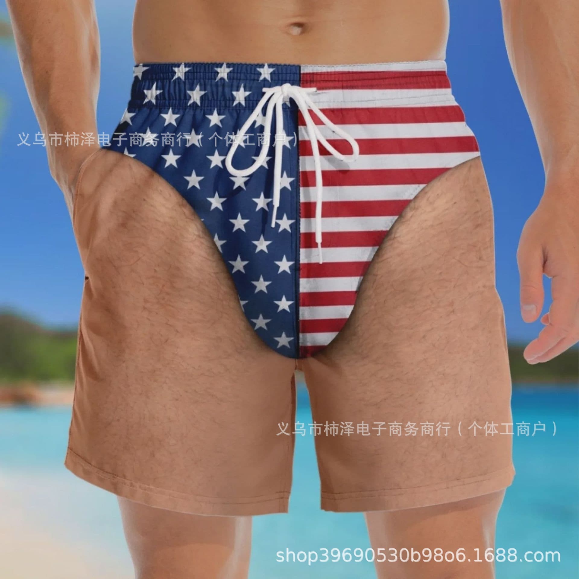 New Cross-Border Custom Funny Patriotic Men Swim Trunks Beach Shorts