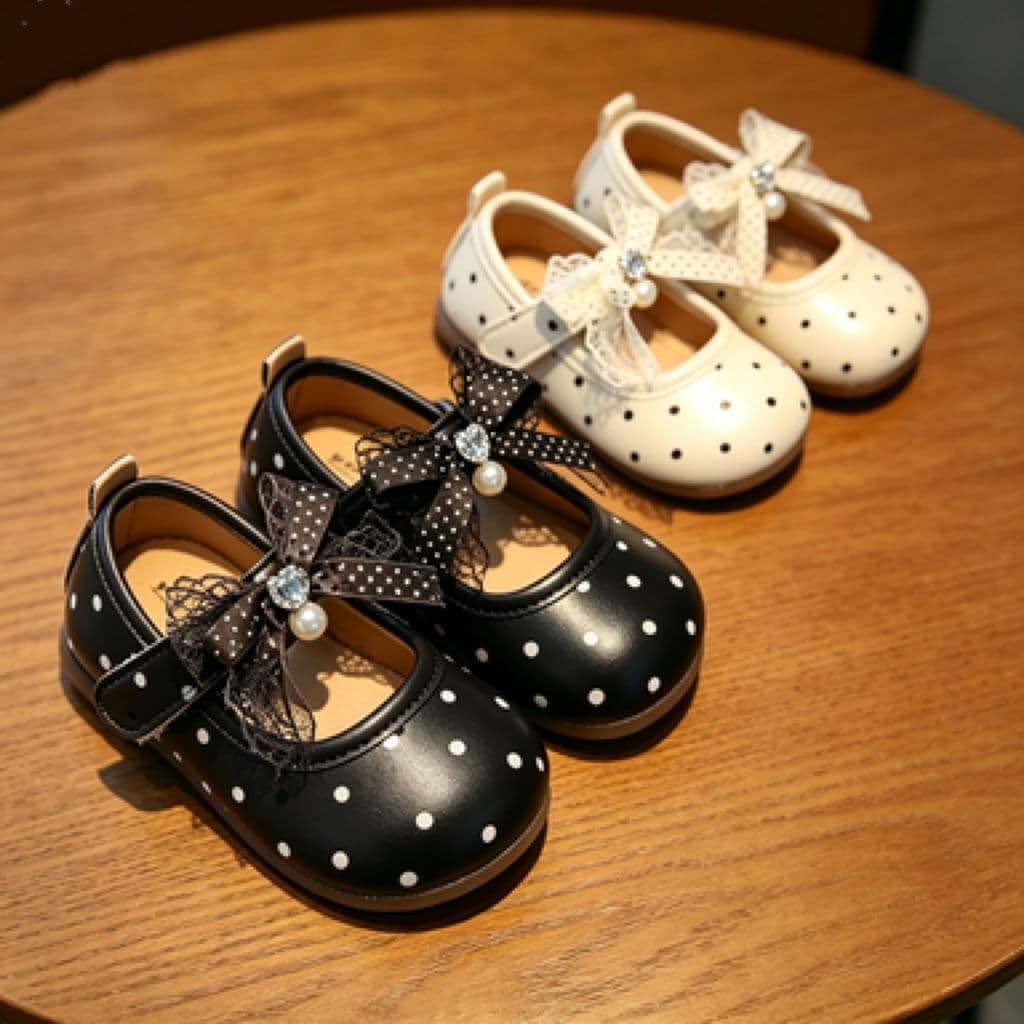 Girls Dance Shoes Polka Dot Lace Ballet Flats 2026 Spring Summer Girls Bow Retro Princess Shoes Fashion