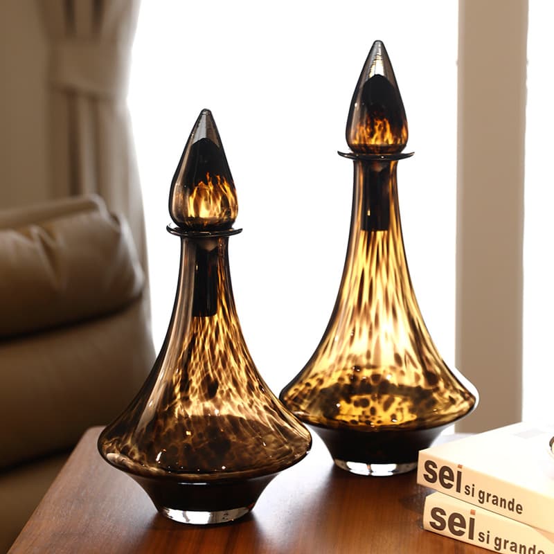 Vintage Creative Leopard Print Glass Vase Decoration Retro High-End Showroom Desktop Store Soft Decor Design Ornament