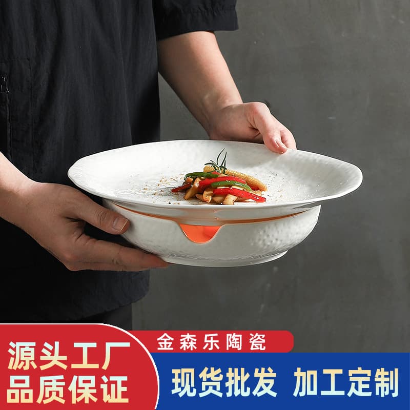 Big Dipper Series Commercial Hotel Dinner Plate Club Visible Stove Insulated Serving Dish Round Plate Creative Hammered Texture Ceramic Plate