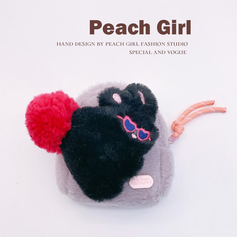 Peach Girl Retro Sunglasses Cat Plush Coin Purse Summer Storage Bag Charm HD7426A05