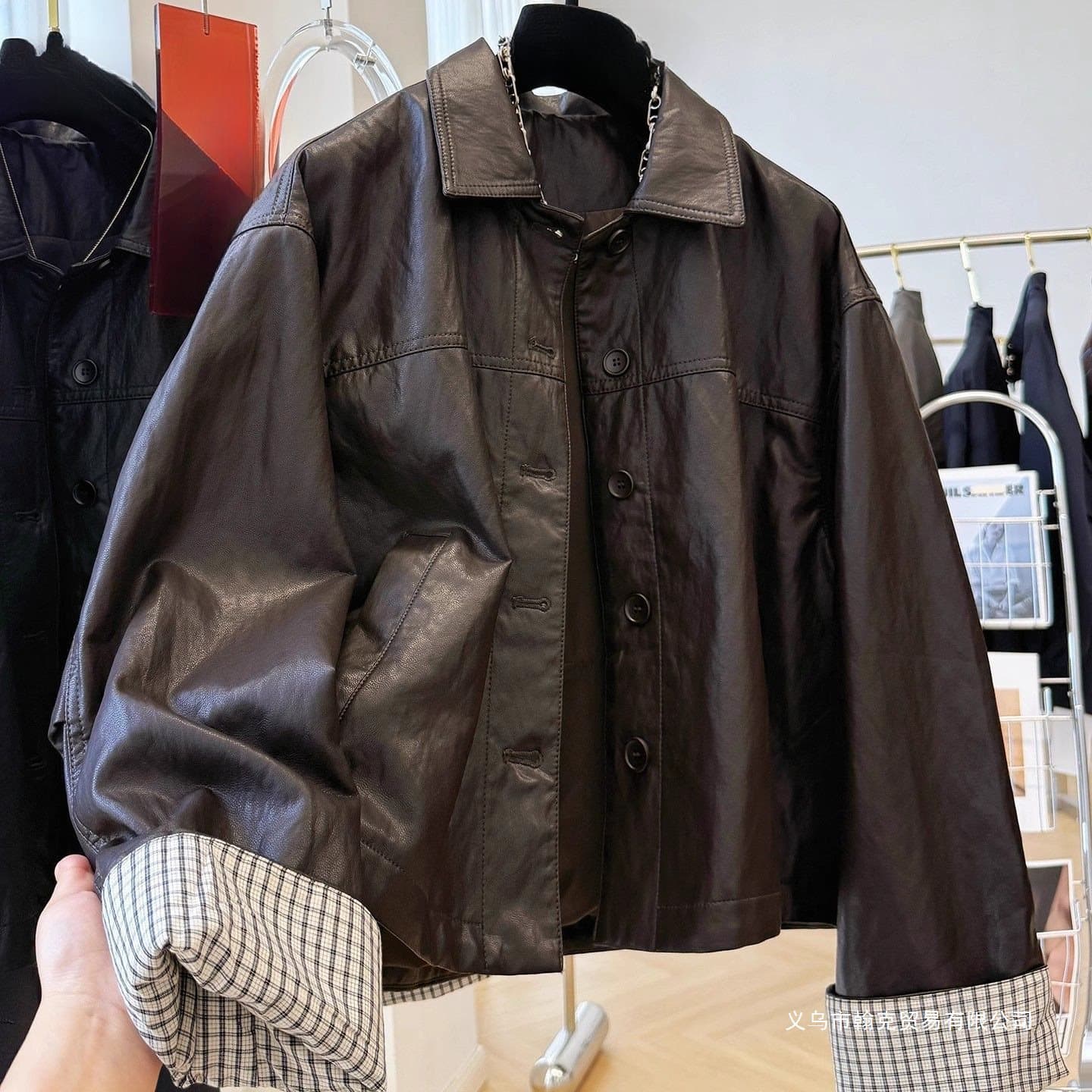 2025 Super Popular Korean Casual Lapel Leather Jacket, Autumn Stylish Short Biker Jacket Black Spandex