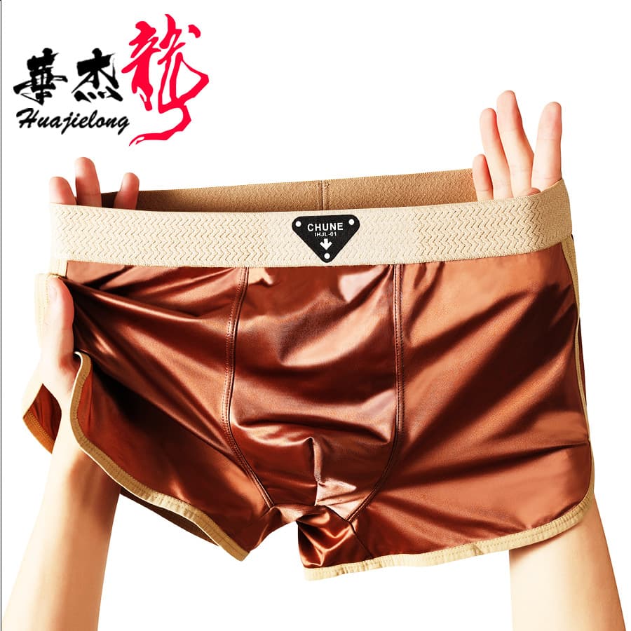 Huajielong Men's Ice Silk Solid Color Mid-Waist Large Size Breathable Boxer Briefs Drop Shipping Available