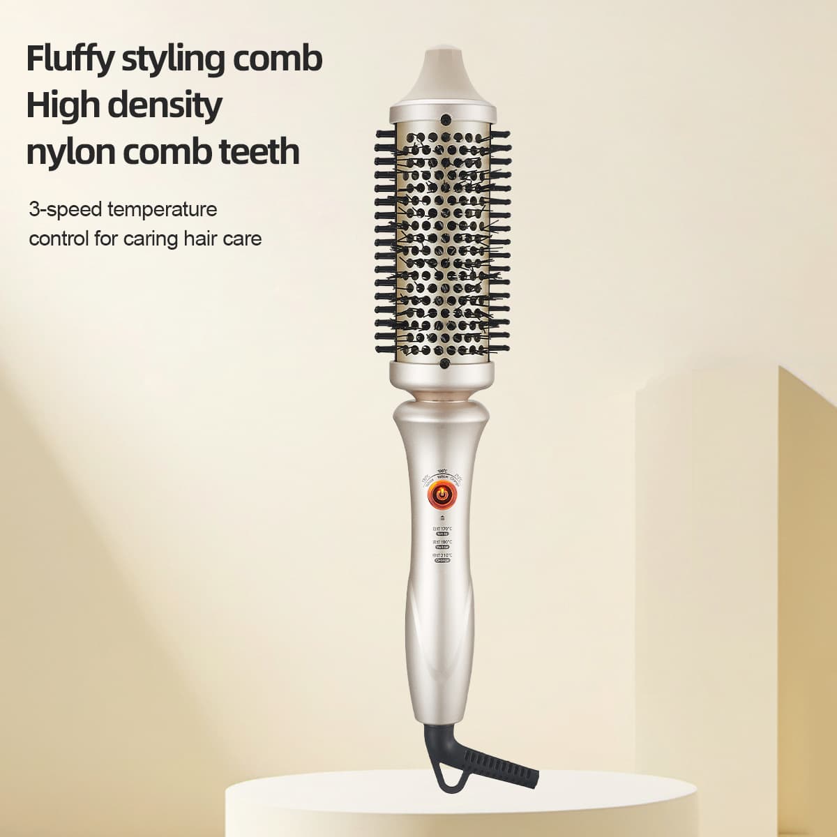 Cross-Border Curling Comb, Volumizing Comb, Dual-Use for Straightening and Curling, Electric Curling Comb, Straightening Comb, Women's Curling Iron, US Standard, Champagne Color