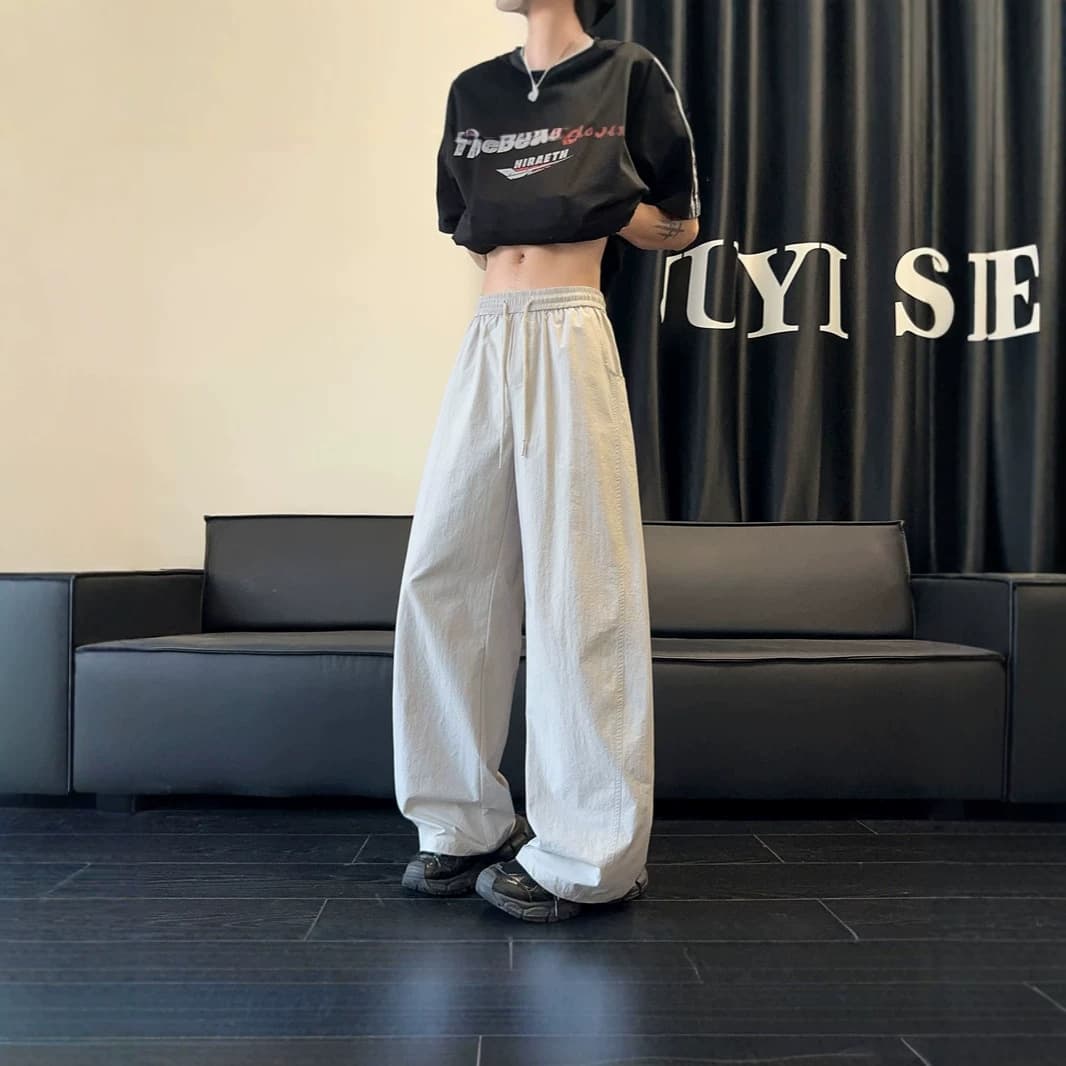 Quick-Dry Summer Thin Drape Straight-Leg Wide-Leg Pants for Men, Loose Curved-Blade Casual Pants, Ice-Silk Drape Long Pants