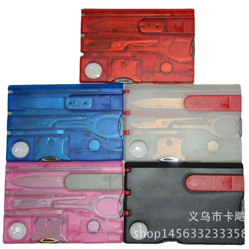 Outdoor Camping Multi-function Swiss Army Knife Card Set, Multi-purpose Survival Tool, Beauty Kit with Light Tool Card