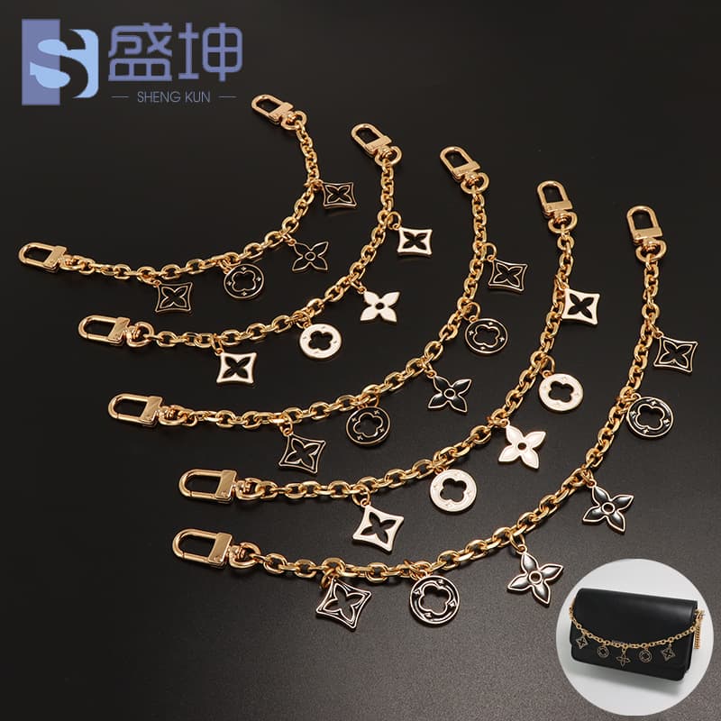 Bag Modification Decorative Chains, Metal Strap with Monogram Black/White Pattern, Extended Shoulder/Hand Carry Chain