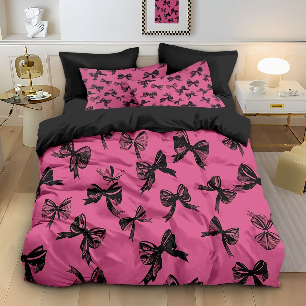 Source factory brushed fabric three-piece set with bowknot digital print set, cross-border wholesale, drop shipping, customizable