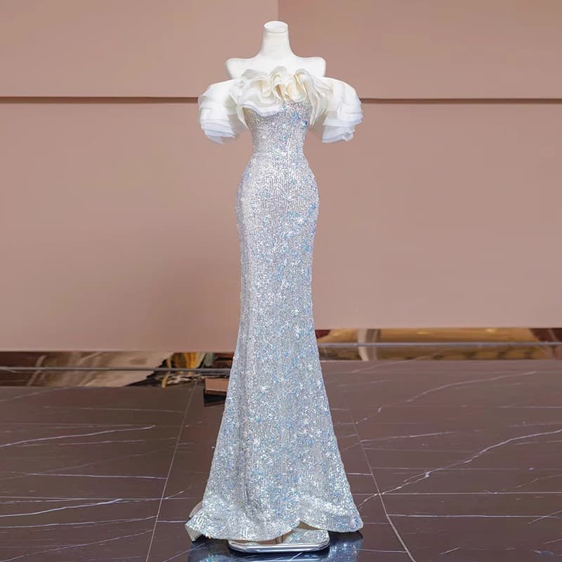 Evening dress skirt for women 2026 new engagement party toast dress fishtail sequin host temperament high-end light luxury niche