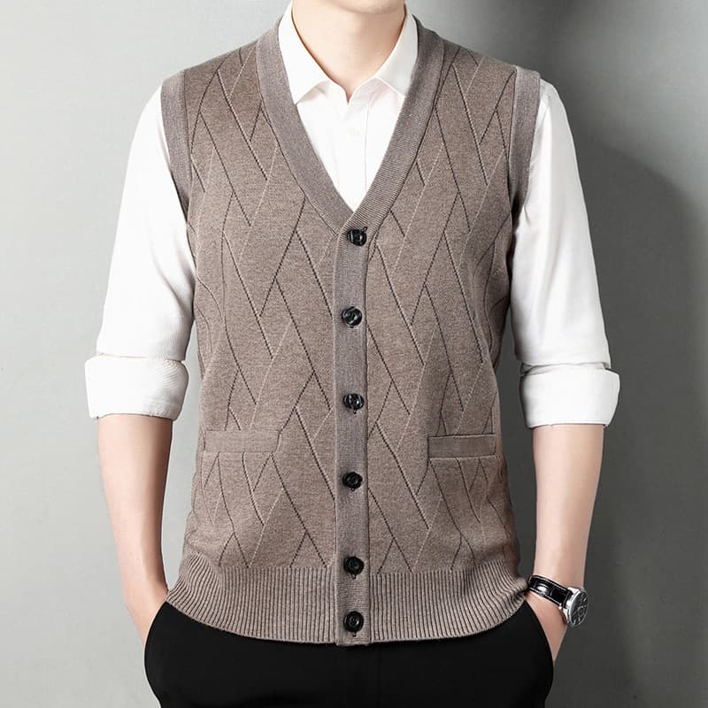 New Autumn Men's Vest, Wide-Shoulder Striped Jacquard Cardigan, Loose Fit, Business Style, Business Vest for Middle-Aged Men (Wholesale)