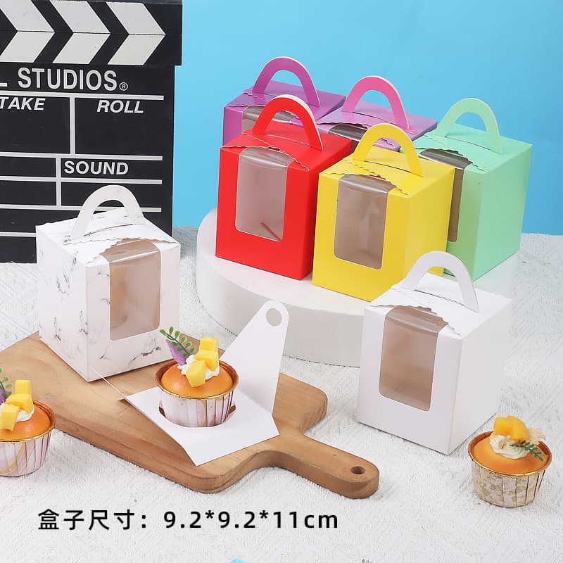 1-Cup Handheld Window Paper Cupcake Packaging Box Muffin Box Egg Tart Box Bakery Dessert Takeout Box