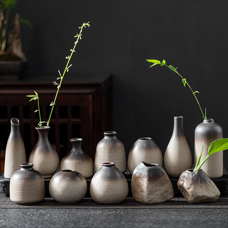 Mini Ceramic Vase Japanese Style Ceramic Flower Vase Tea Table Vessel Rustic Zen Chinese Money Plant Home Decor