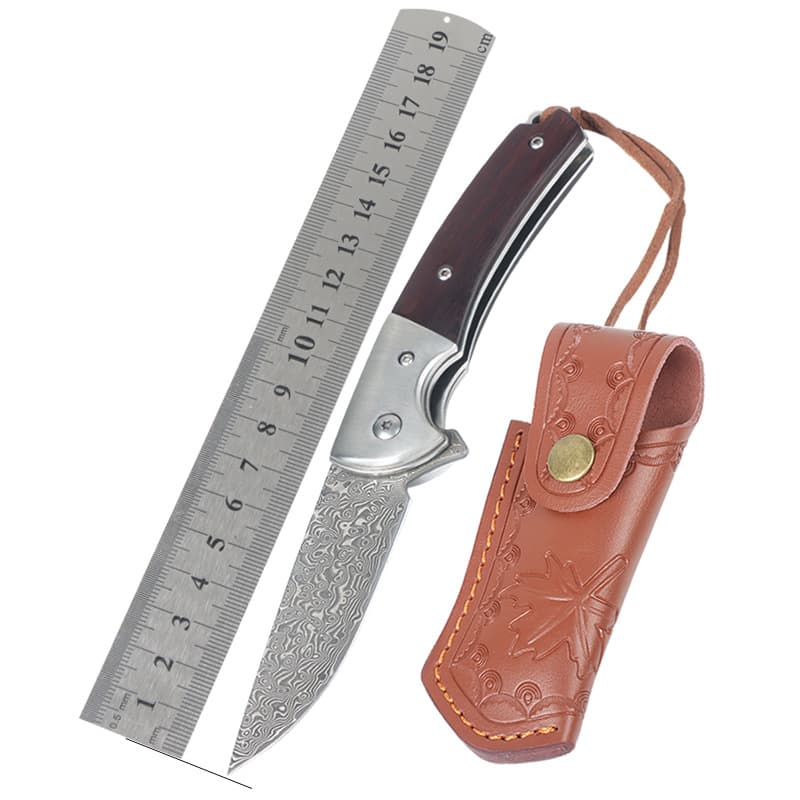 Outdoor Folding Knife VG10 Damascus Portable Knife Red Sandalwood Keychain Knife with Sheath Gift Knife Drop Shipping