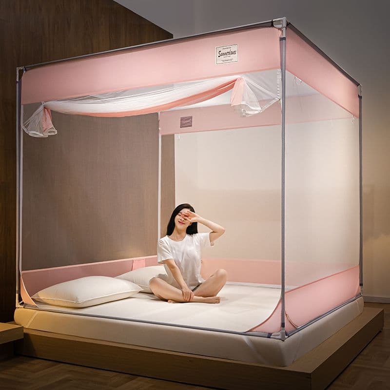 Class A Lace Trim Anti-Fall Bed Mosquito Net with Three Doors for 1.5m and 1.8m Beds