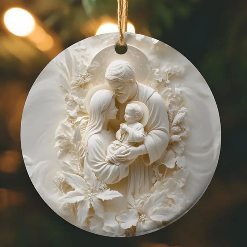 Cross-border Independent Station White Acrylic Round Christmas Tree Ornament Catholic Christmas Ornament