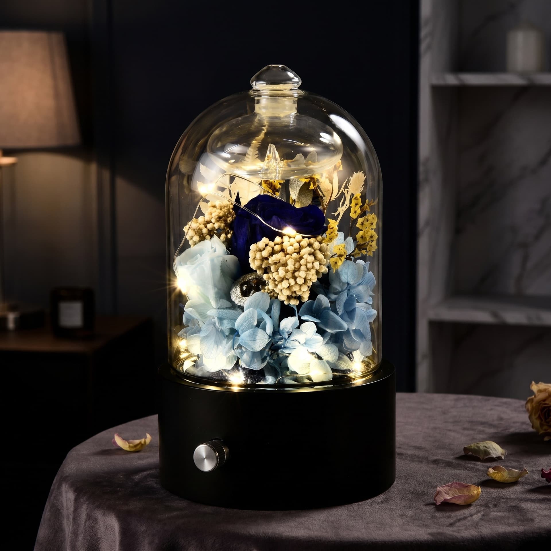 Light luxury eternal flower pure essential oil aromatherapy machine glass cover with light and dimmable household aromatherapy machine source factory