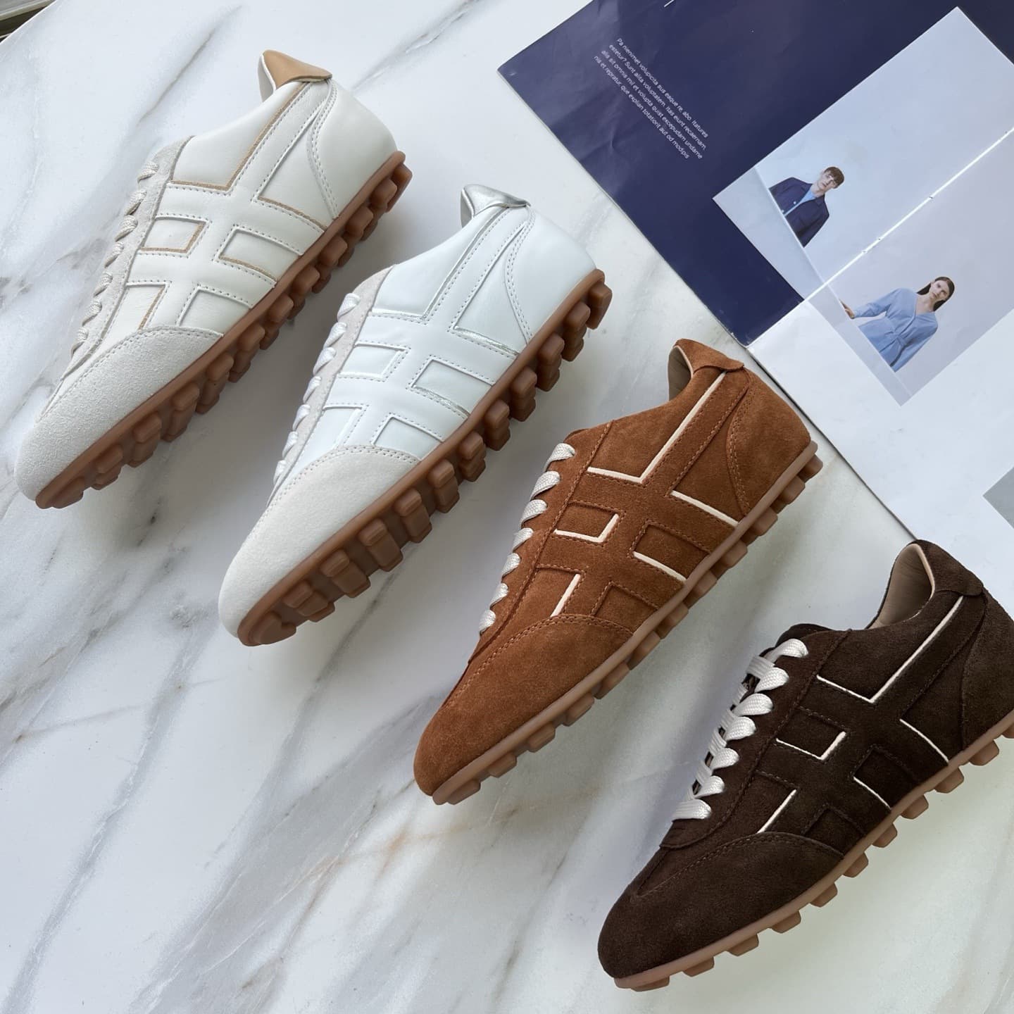 25 New Retro Forrest Gump Plaid All-Match Casual German Training Shoes Leather Stitching Design Lace-Up Sneakers