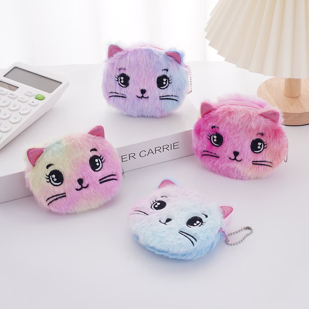 Cross-border cute plush coin purse Korean version cartoon gift fabric women's key bag coin bag kitten wallet
