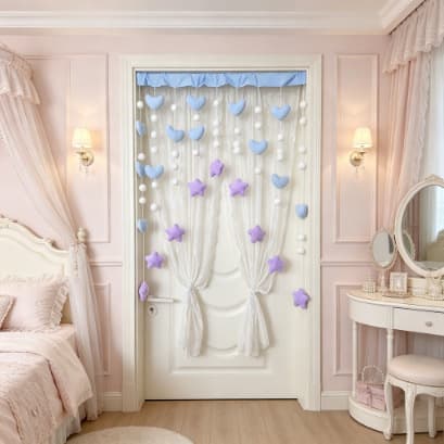 Clear Sky Cloud Door Curtain, Children's Room Bedroom Hanging Curtain, No-Drill Partition Curtain, Princess Room Creative Curtain for Girls