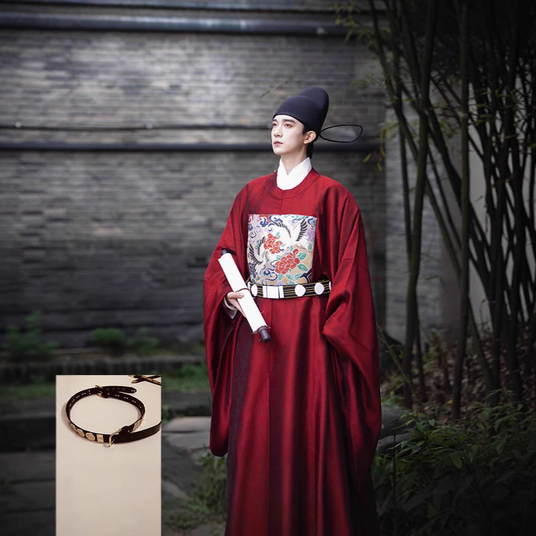Men's Hanfu Round Neck Long Robe Tang Dynasty Ancient Costume Adult Jianghu Young Master Uniform First Rank Civil Official Bu Fu Crane Pattern Cloud