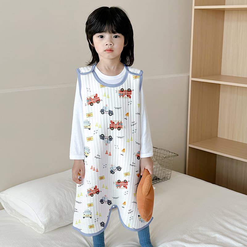 Children's pure cotton sleeveless Nordic style onesie nightgown, anti-kick sleeping bag, thickened baby pajamas