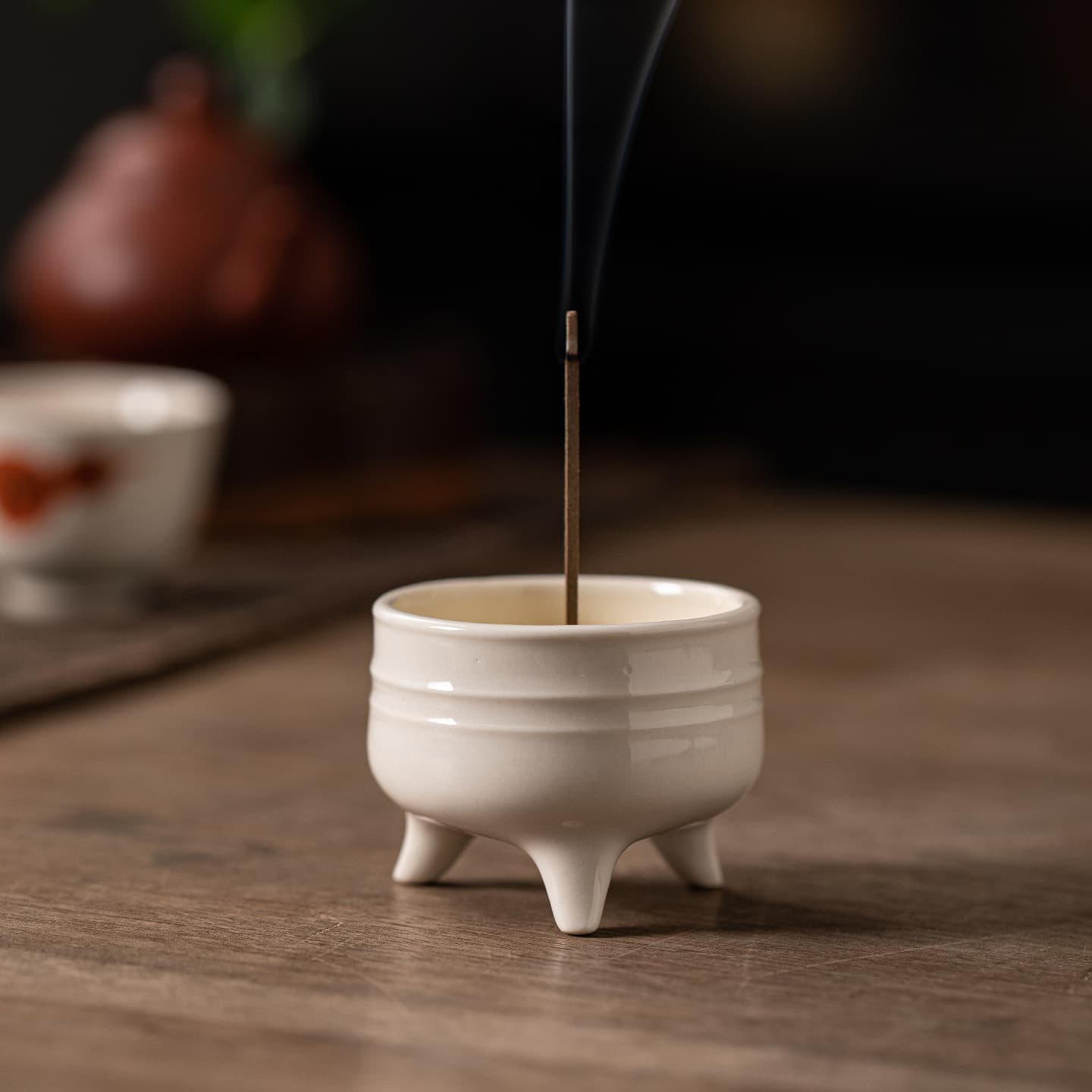 Plant ash creative small incense burner tea room study ceramic incense tray incense stick incense seat new Chinese style antique aromatherapy furnace