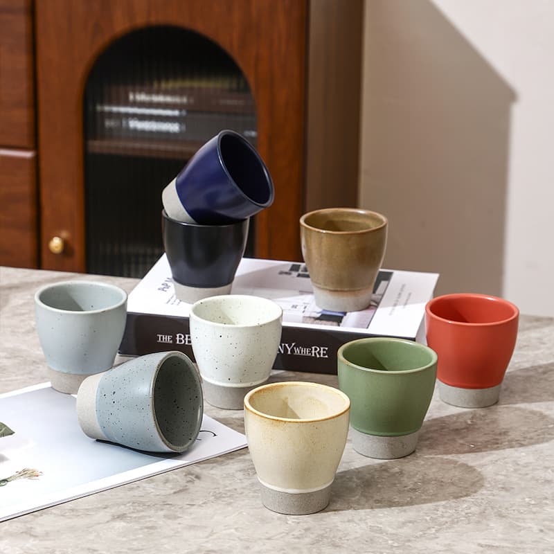 Cross-border Clay Reunion Teacup Wabi-Sabi Floral Teacup Japanese-style Rough Ceramic Cup Casual Cup Premium Ceramic Cup Single Cup